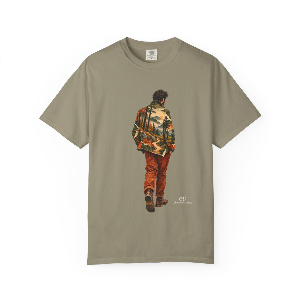 Trail Within by ThreadCrafters — a traveller silhouette filled with a forest landscape, product image