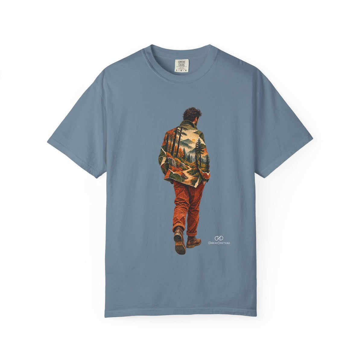 Trail Within by ThreadCrafters — a traveller silhouette filled with a forest landscape, product image