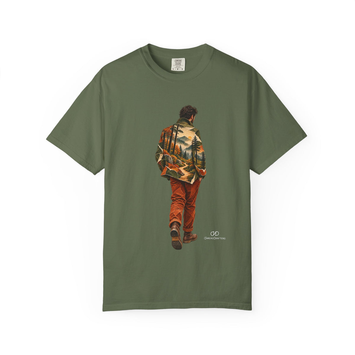 Trail Within by ThreadCrafters — a traveller silhouette filled with a forest landscape, product image
